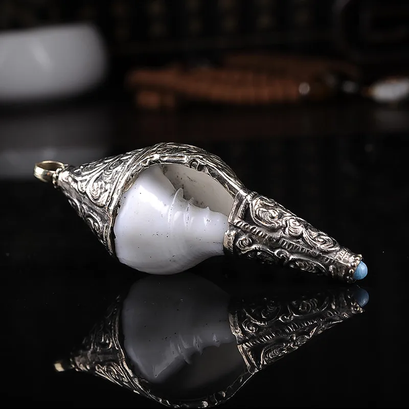 7.8*2.5 سنتيمتر البوذية الموردين التبتية نيبال اليدوية ثمانية Ausplicious عروض كبيرة اللؤلؤ محظوظ Tailsman محارة قلادة #3