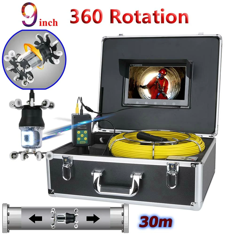 MAOTEWANG 9 Inch Pipe Inspection Video Camera Drain Sewer Pipeline Industrial Endoscope IP68 38 LEDs 360 Degree Rotating Camera