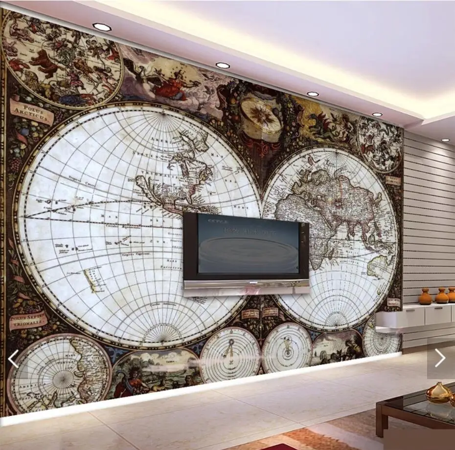 

3D Vintage World Map Wallpaper Mural Wall Murals Decals Wall Paper Rolls for Living Room Printed Photo Wallpapers Custom Size