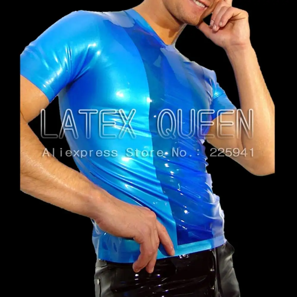 Men 's Rubber Tees male T-shirt metallic blue color