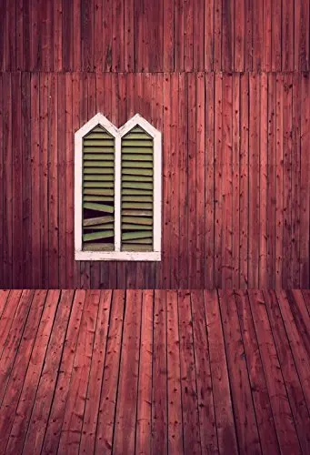 5x7ft red wooden rustic wall with window and broken shutters Photography Newborn Backdrop