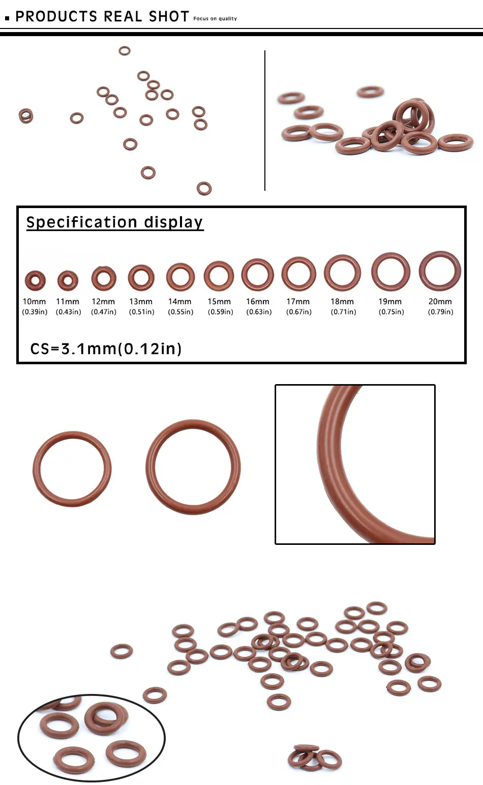 Dicke CS2,4/3,1 mm Brauner FKM-O-Ring FPM-Fluorkautschuk-Dichtungsdichtung Gummi-Unterlegscheibenring Großhandel in Spezifikationen – Detail 1