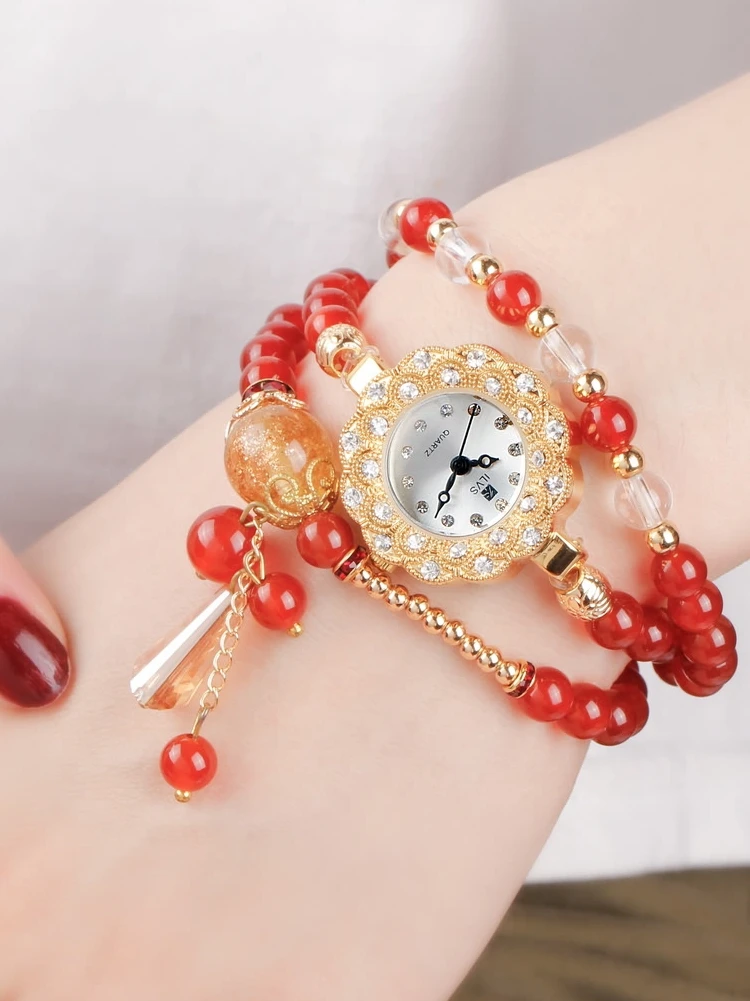 Watches for Birthday Gifts Girls Waterproof Zircon Stone Fashion Crystal Agate Shell Garnet Quartz Bracelet lady watch