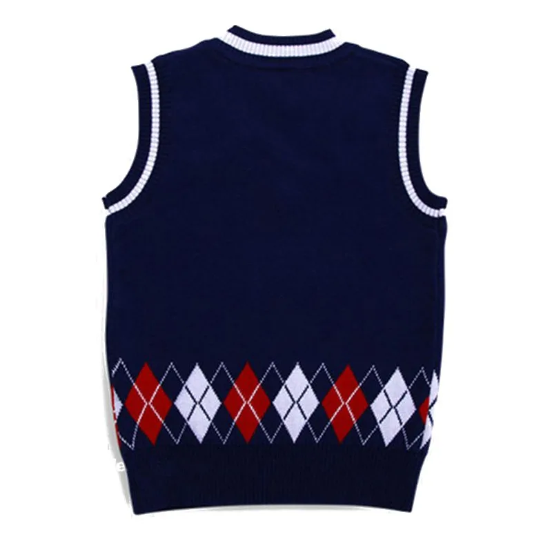 Autumn Spring Casual Kids Boys Girls Outerwear Sweater Vest Argyle V Neck Sleeveless Pullover Knit School Waistcoat 2-7Y