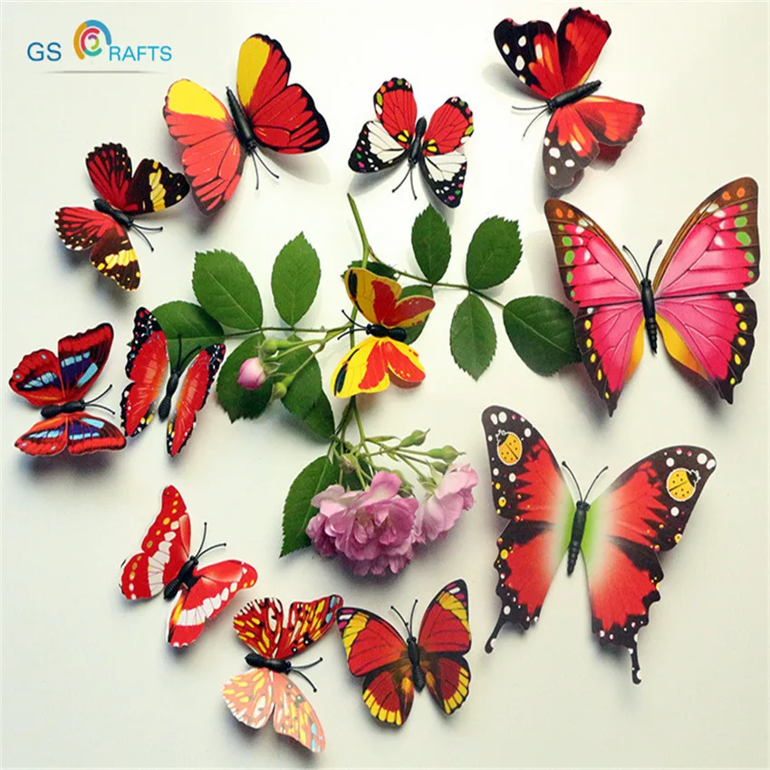 12pcs/lot 3D PVC Wall Stickers Magnet Butterflies DIY Wall Sticker Home Decor Poster Kids Rooms Wall Decoration Free Shipping