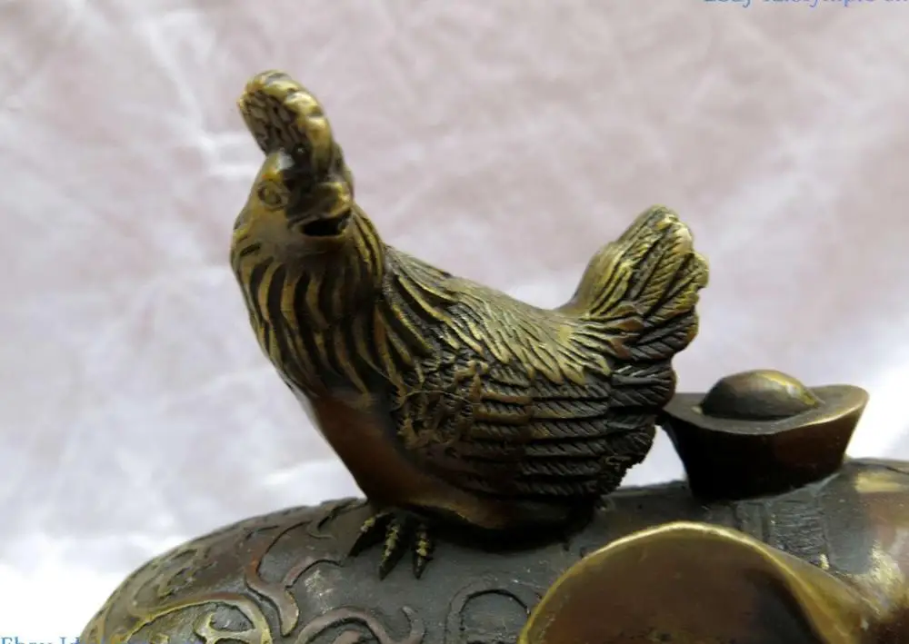 Brass sculpture China copper Feng Shui lucky Yuan bao elephant rooster Statue