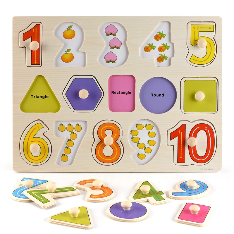 Rompecabezas de madera 3D para niños, tablero de agarre manual, vehículo, animales, frutas, cognición, Tangram, juguetes educativos Montessori