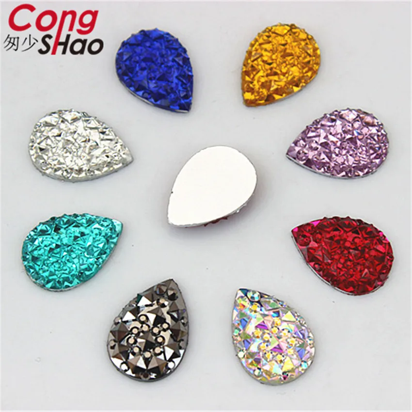 زينة راتنج مسطحة الظهر على شكل قطرة ، أحجار بلورية ملونة ، إكسسوارات مجوهرات ، 10 × 14 ، ZZ411 ، حجر الراين