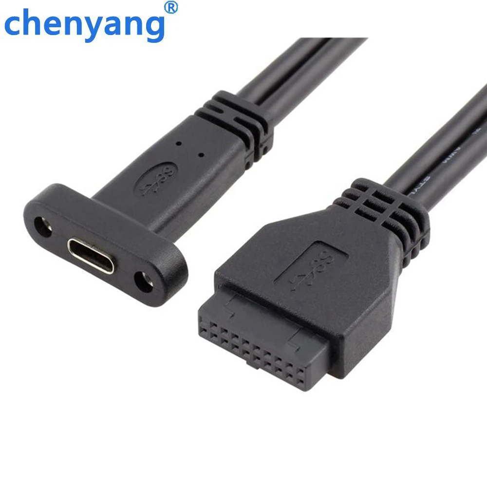 50cm Type C USB-C Female to USB 3.0 Motherboard 20Pin Panel Mount Cable With Rear PCI Back Panel Expansion Bracket