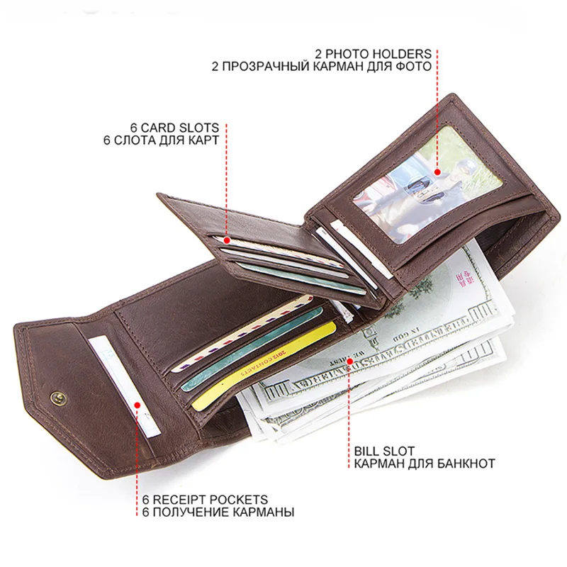 CONTACT'S Genuine Leather Men Small Wallet Slim with Card Holder Hasp Money Bag Horizontal Vintage Short Wallets Male Purse