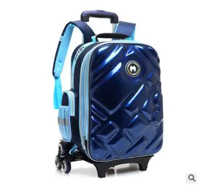 Saco de trole 3D infantil com rodas para escola, Kids Rolling Bag on Wheels, Bolsa de viagem, mochila, 6 rodas