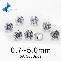 Piedra CZ 5000-0,7mm, 5,0 piezas, 5A, precio de fábrica, máquina redonda, corte de Color blanco, circonita cúbica suelta, piedras preciosas sintéticas, venta al por mayor