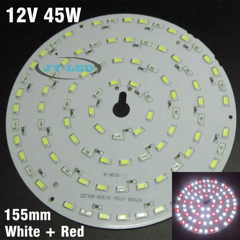 DC 12V 45W 155mm LED PCB White + Red Color, Input DC12V Needn't Driver SMD5730 High Lumen Aluminum Lamp plate