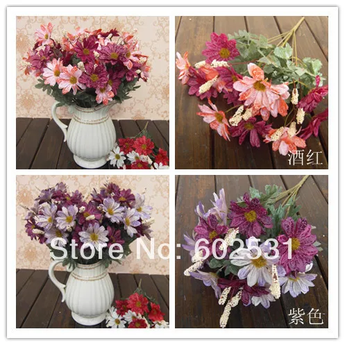 SPR silk simulation artificial flower lovely chrysanthemum daisy bush bouquet 39cm wedding & home decor, freeshipping