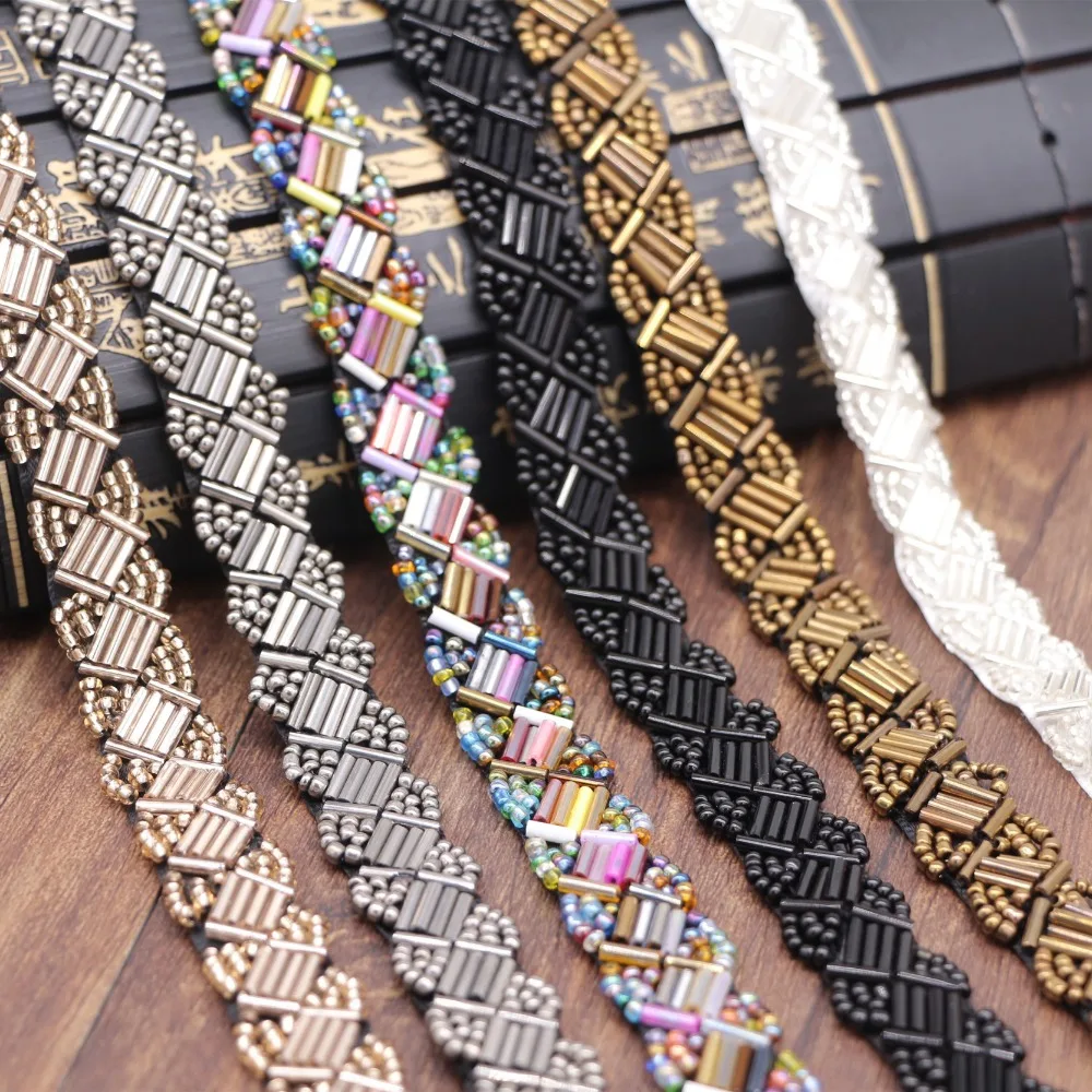 10Yard/lot 1.5cm White Black Pearl Clothing Sewing Accessories Collar DIY Handmade Beading Lace Trim Fabric For Wedding Dresses