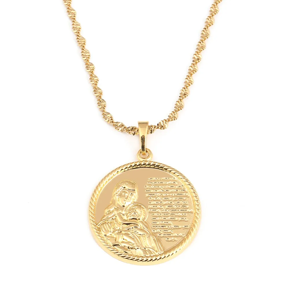 Religious Jewelry Gold Color Virgin Mary Pendants Necklaces Chain Women Christianity Jewelry Medal Pendant