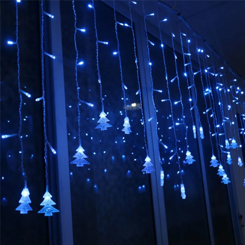 Outdoor Decorative Lamp String AC 220V Window Xmas The Eaves Railing Christmas Tree Pendant Decor LED Lamp String Belt Tail Plug