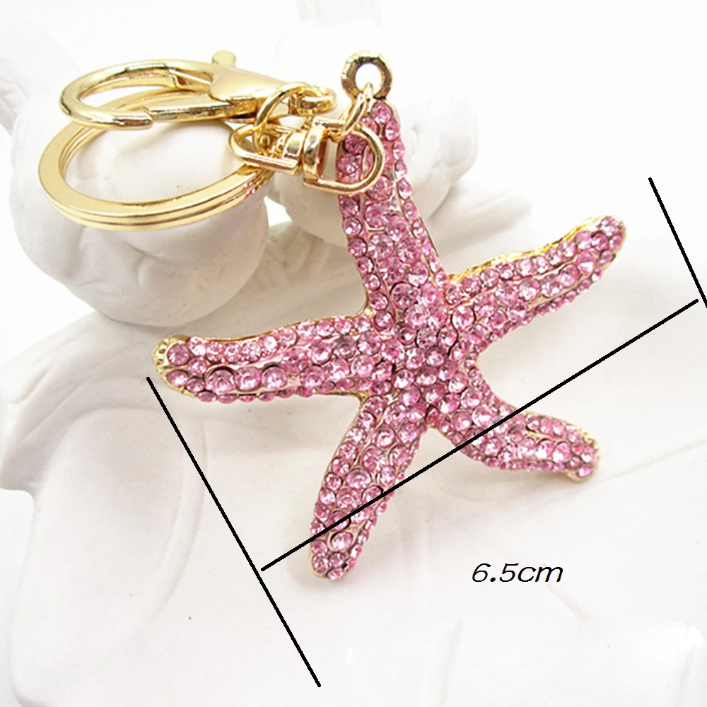 Fashion full Crystal Rhinestone Starfish Keychain for Women\'s Bags Decoration Pendants Accessories Car keyrings Jewelry