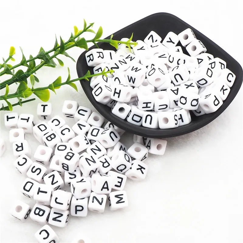 

Chenkai 500pcs 10mm White Plastic Letter Beads DIY Square Acrylic Alphabet Baby Pacifier Dummy Jewelry Nursing Toy Cube Bead