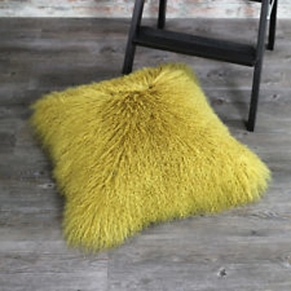 Real Yellow Mongolian Lamb Fur Cushion Cover Sofa Curly Tibetan Fur Pillow Cover for Bed Sofa 12 