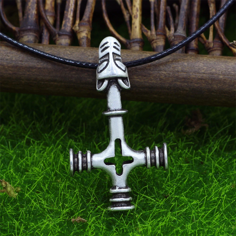 Norse Thor\'s Hammer Olaf Wolf Cross Mjolnir Pendant Viking Fashion Jewelry Sword Men Necklace Talisman Black Rope Chain Jewelry