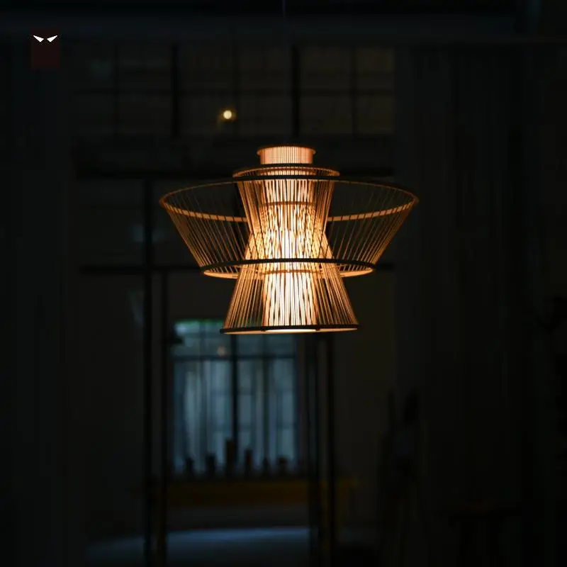 49cm Bamboo Wicker Shade Woven Pendant Light Fixture Chinese Asian Nordic Hanging Rattan Lamp Lustre Designer Lighting for Foyer