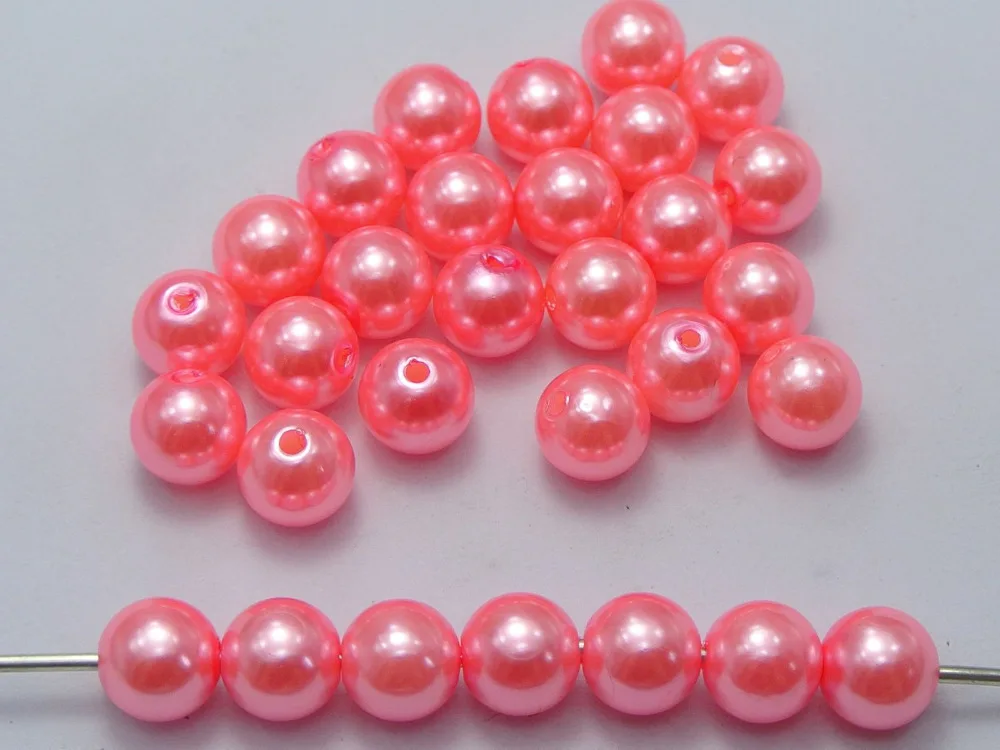 100 Pcs 10mm Plastic Faux Pearl Round Beads Pink Imitation Pearl