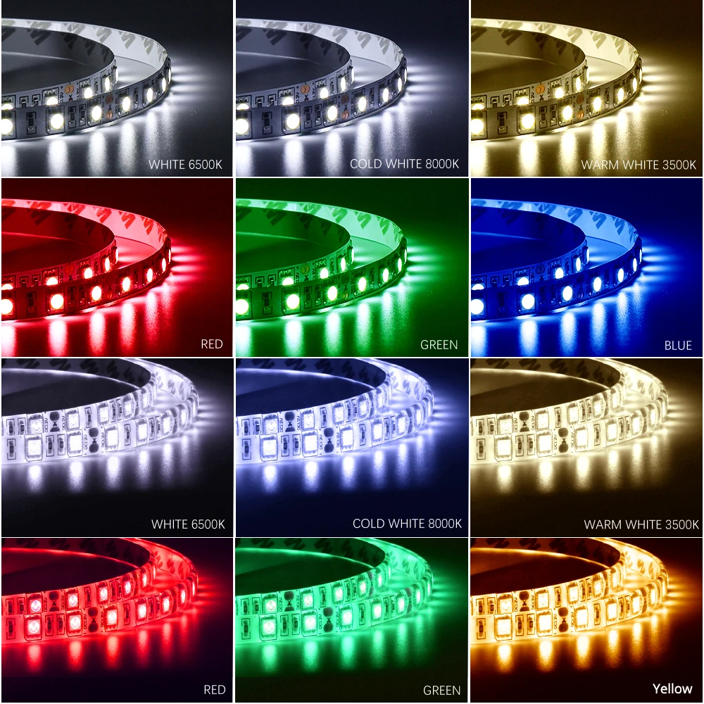 DC12V 5M LED Strip 5050 RGB,RGBW,RGBWW 60LEDs/m Flexible Light 5050 LED Strip RGB White,Warm white,Red,Blue,Green