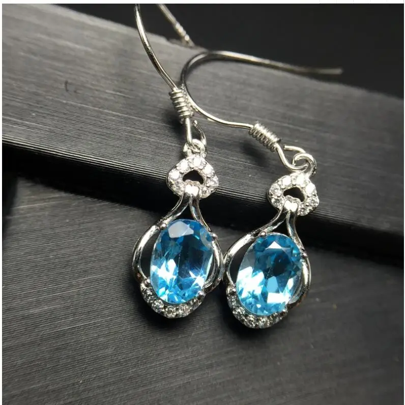 

Natural Blue topaz earring Free shipping Natural real Blue topaz 925 sterling silver 5*7mm