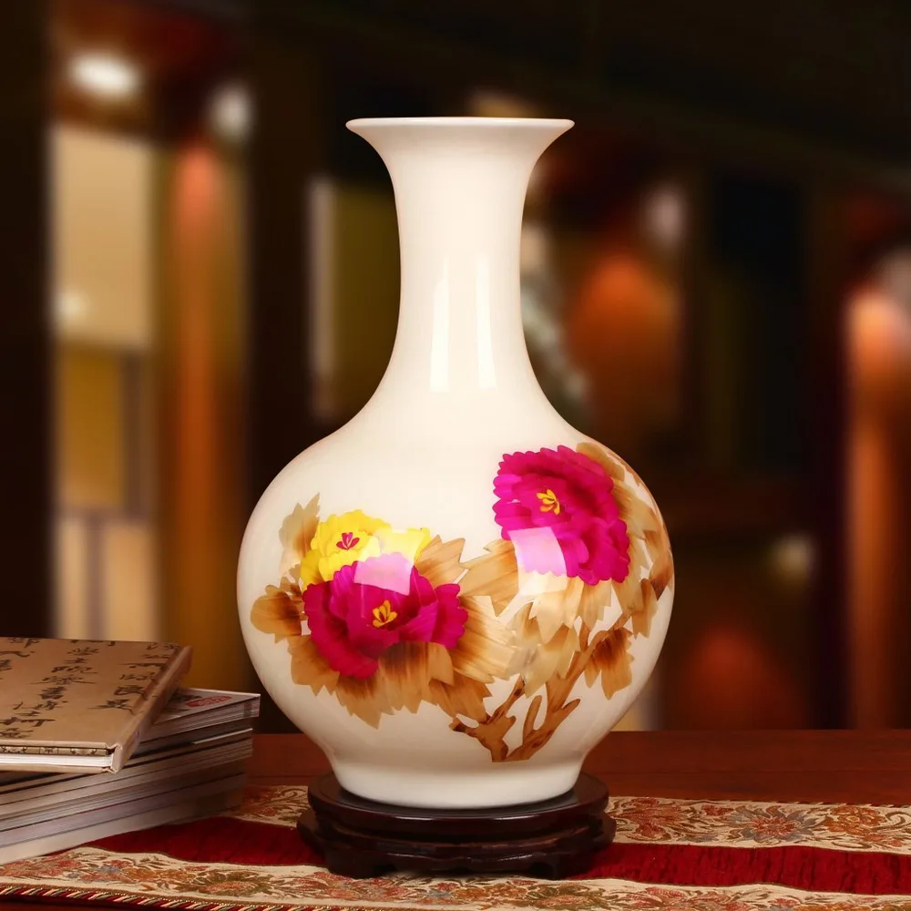 

Jingdezhen ceramics factory wholesale white peony flower vase with modern straw direct Home Furnishing ornaments