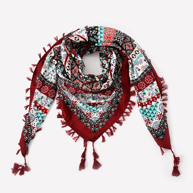 2017 Brand Cotton Tassels Design Square  Scarf Printed Fashion Warm in Spring Winter Shawl For Women  scarves shawl headband