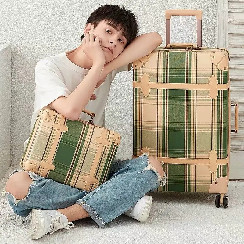 Hot!New Retro Striped lattice Travel Bag Rolling Luggage sets,13\