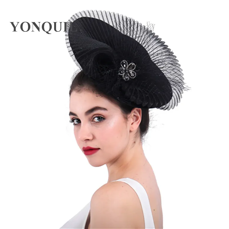 

Women Imitation Sinamay Fascinator Hats Black Kentucky Derby Wedding Cocktail Church Sinamay Clips Gril Birdcage Veils Headwear