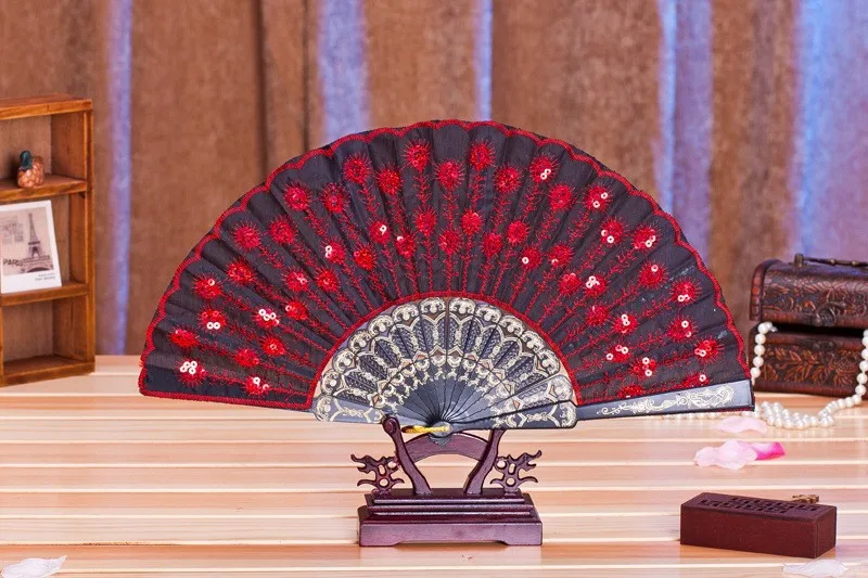 (50 pieces/lot) New fashionable sequins peacock fan Handmade dance hand fans Dancing supplies Many colors available