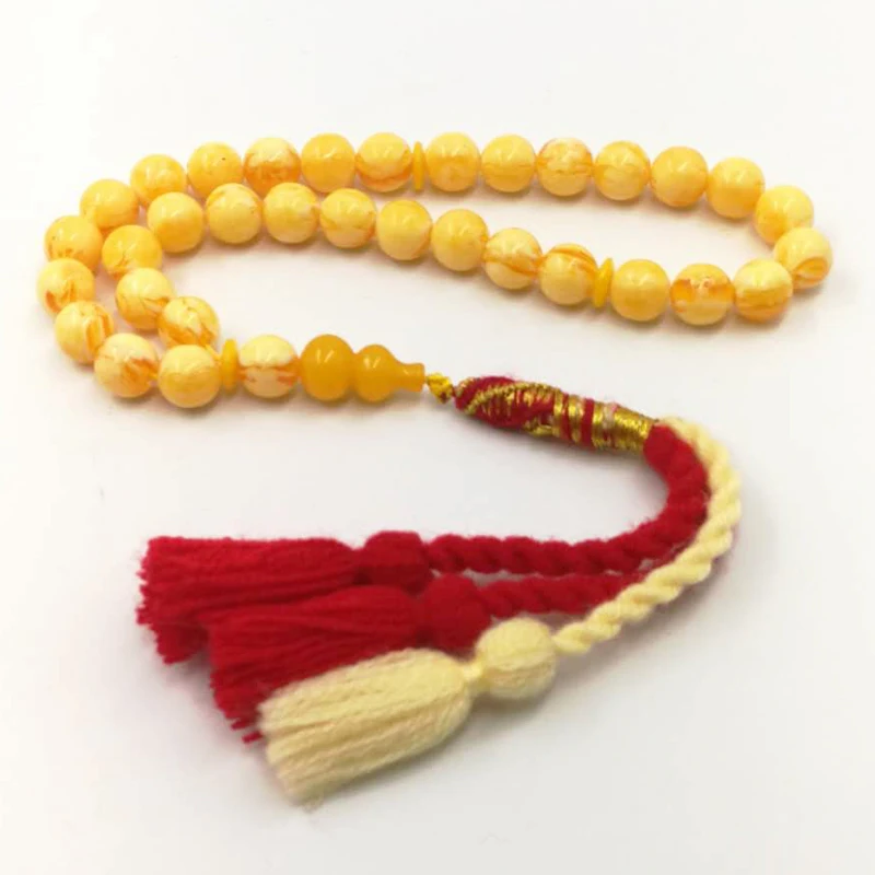 Tasbih yellow resin 33 beads bracelet Royal handmade tassels Turkish design Misbaha Muslim eid ramadan gift