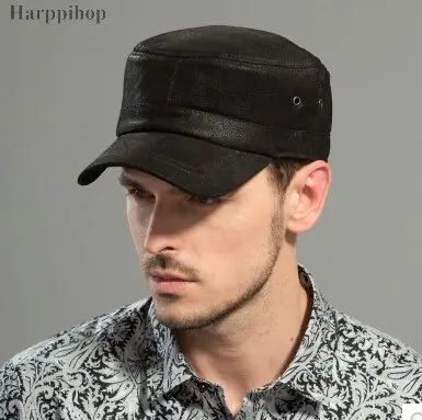 

leather hat in winter Male grinding sand leather hat male caps winter hat for man