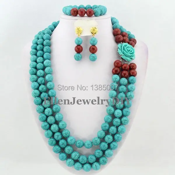 

Long Style African Nigerian Wedding Beads hot Jewelry Sets hot Necklace Bracelet Earrings Sets TL1342