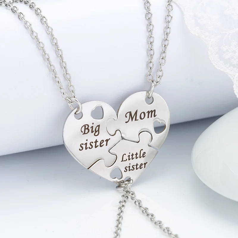 3 Pcs/Set Mother Daughter Metal Pendant Necklace Sister Mom Heart Contacted Together Fine Jewelry Gifts Free Shipping