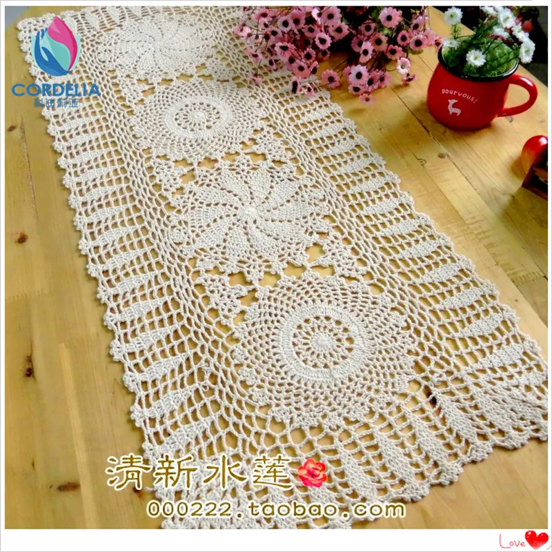 free shipping cotton lace table runner  crochet table cloth fashion cotton knitted lace 100% cutout cabinet  beige  table cover