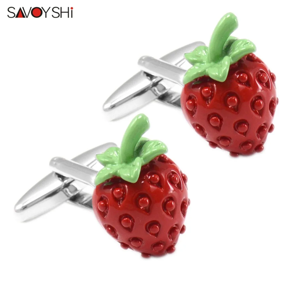 SAVOYSHI Fashion Red Strawberry Cufflinks for Mens French Shirt Cuff links Wedding Groomsman Father Bride Gift Brand Jewelry