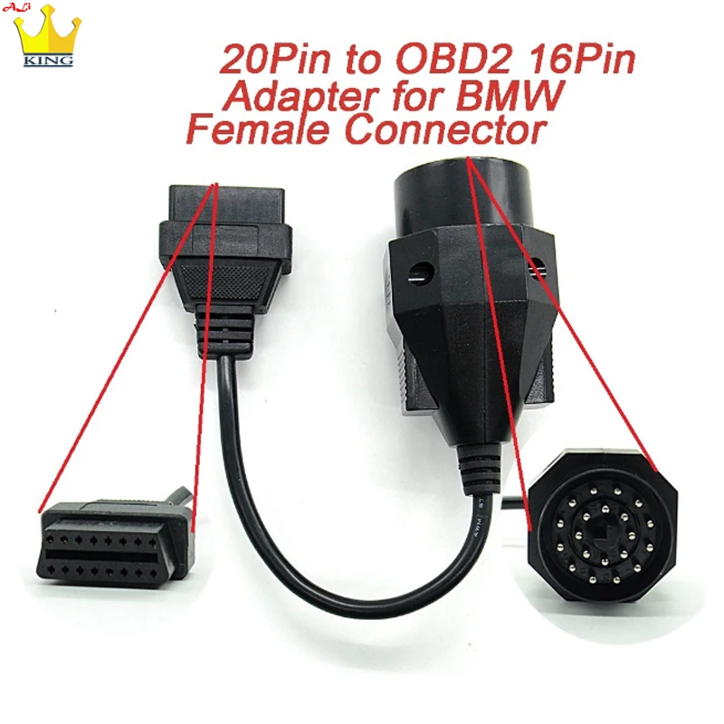 Obd-bmw 20pin to obd2用アダプター,16ピンメスコネクター,e36 e39 x5 z3 obd2ケーブル,bmw 20ピン用,迅速な発送