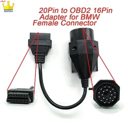 Obd-bmw 20pin to obd2用アダプター,16ピンメスコネクター,e36 e39 x5 z3 obd2ケーブル,bmw 20ピン用,迅速な発送