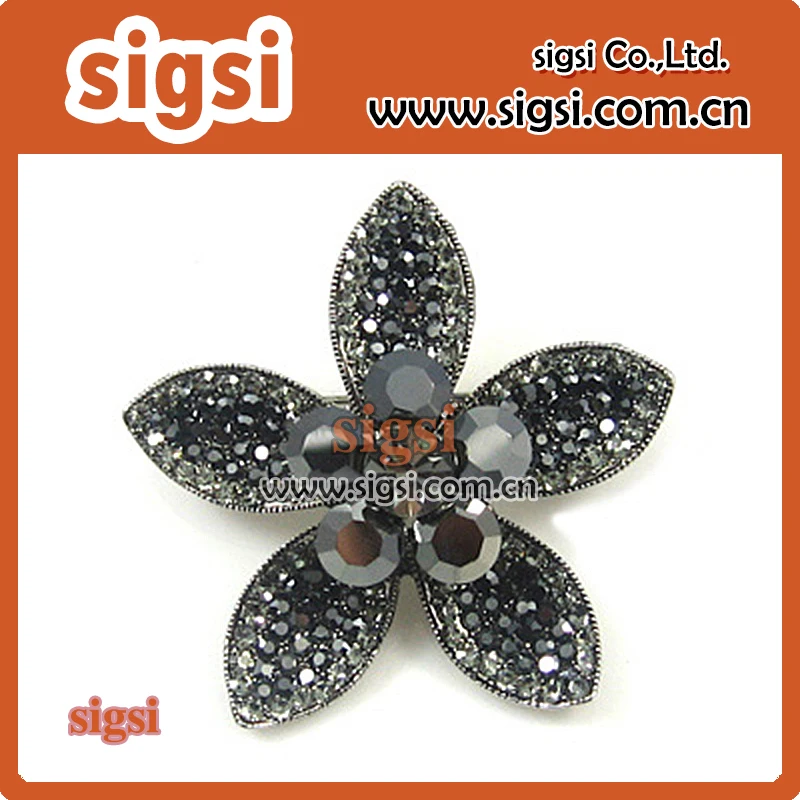 

fashion black rhinestone Flower brooch pin for dress decoration