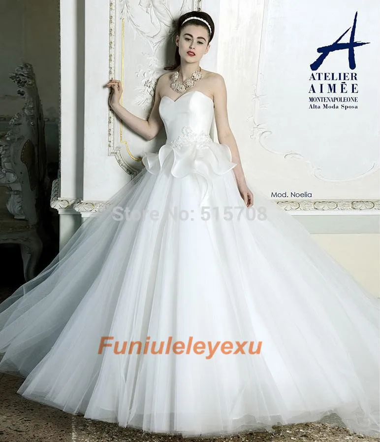 Gorgeous Newest White Wedding Dresses Ball Gown Sweetheart Floor Length Appliqued Tulle Custom Made Organza Bridal Gowns