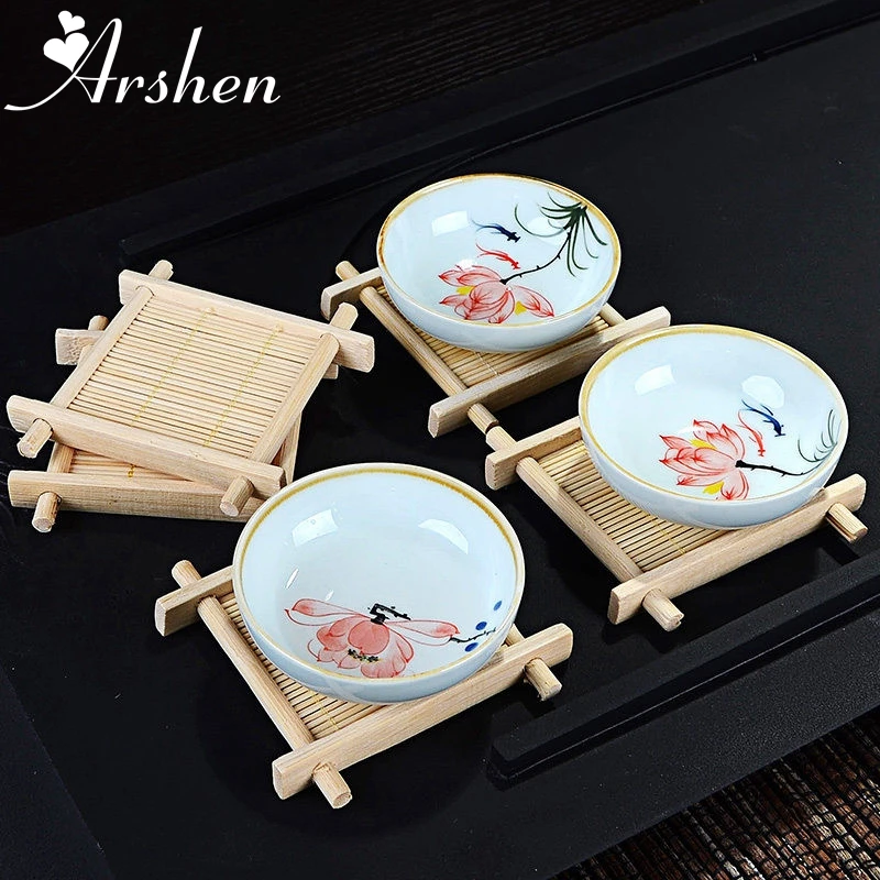 Arshen Mini Handmade Bamboo Cup Mat Kung Fu Tea Accessories Table Placemats Coaster Coffee Cups Drinks Kitchen Product Mug Pads