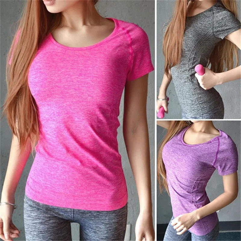 Women Fitness Sports Suits Quick Dry Tops Jogging Gym Tees Female Yoga Clothes Run T-shirt Running Shirt Bodybuilding Clothing