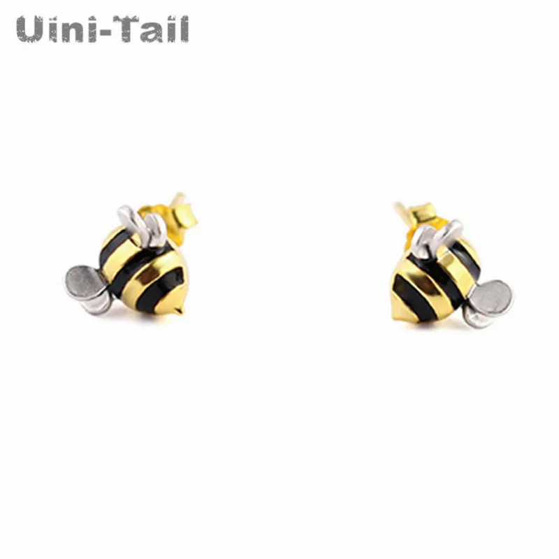 Uini-Tail hot new 925 Tibetan silver temperament bee earrings Korean fashion dynamic cute sweet earrings jewelry ED018