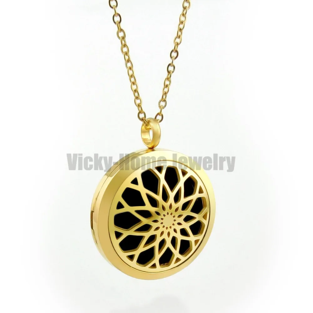 30mm-38mm Arch With Free Chain Lotus Aromatherapy Essential Oils 316L Stainless Steel Perfume Diffuser Locket Necklace