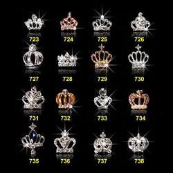 20Pcs Random Mixed 3D Chic Alloy Rhinestones Crown Silver Nail Art Decoration Tip Glitters DIY Nail Drill Stickers Glue on