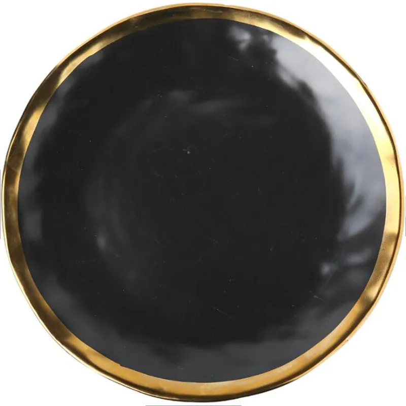 European Style Gold Side Black Plate Retro  Matte Steak Dish Dessert Tray Kitchen Dinner Plates Ceramic Dishes Bowls1pcs